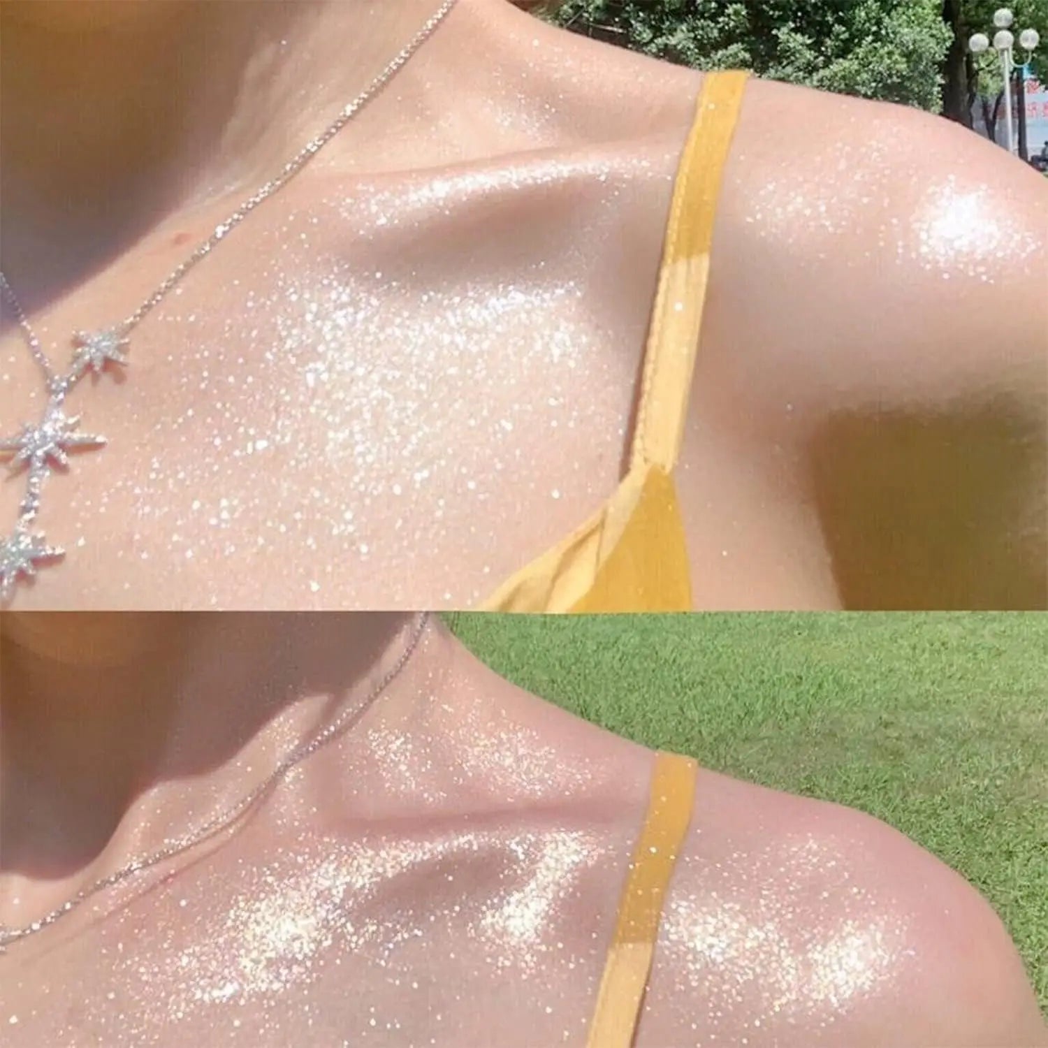 Polvos iluminadores corporales con brillo intenso y efecto diamante. Maquillaje en polvo apto para rostro, cuerpo, piel, cabello, ropa y cosméticos.
