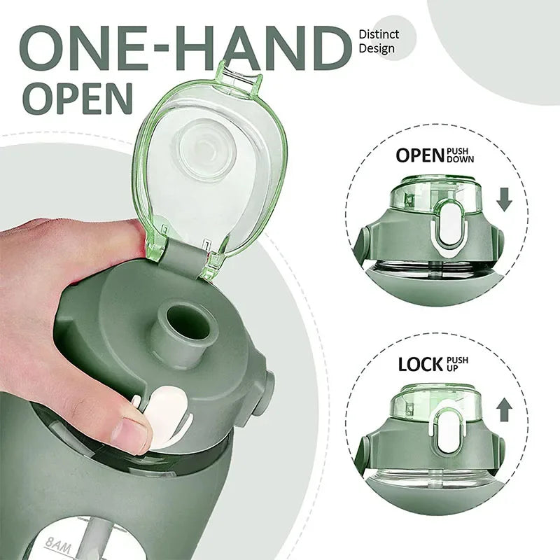 Botella de vidrio nueva de 946 ml/1656 ml/1892 ml (modelo 2024) con funda de silicona para pajita y marcador de tiempo. Ideal para camping, hogar, oficina y gimnasio.