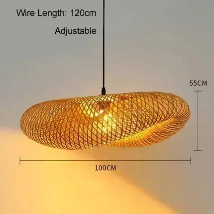Lámpara colgante LED de bambú tejida a mano para decoración del hogar, lámpara de araña colgante para sala de estar y cocina, estilo vintage de ratán tejido.