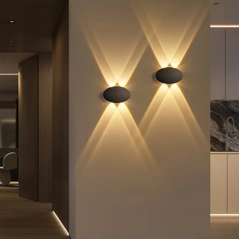 Lámpara de pared LED ovalada moderna y sencilla de 4 W para exteriores e interiores, resistente al agua IP65, luz cálida, voltaje de 85 V a 265 V.
