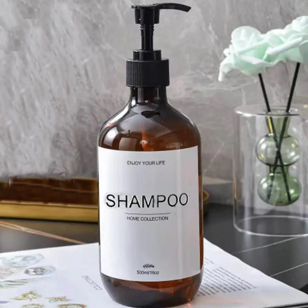 Juego de dispensadores de champú para baño de 500 ml, botellas de acondicionador y gel de ducha recargables, dispensador con decoración rústica, botellas de almacenamiento.