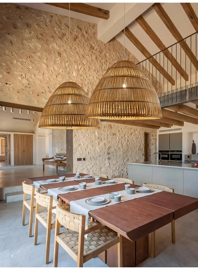 Lámpara de araña estilo Wabi Sabi para restaurante, sala de estar retro, dormitorio, casa rural, hotel, arte de ratán, bombillas incluidas.
