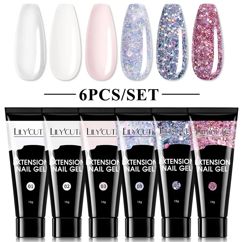 Kit de gel para extensión de uñas LILYCUTE de 15 ml, solución acrílica, esmalte en gel con lámpara para uñas para una rápida extensión, gel UV para uñas.
