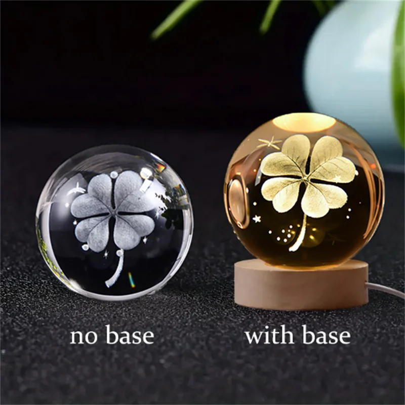 1 Pc Bola de Cristal de 6 cm Lámpara Nocturna Planeta Grabado con Láser Regalo de Cumpleaños Esfera de Vidrio Decoración de Escritorio para el Hogar con Base de Madera y USB