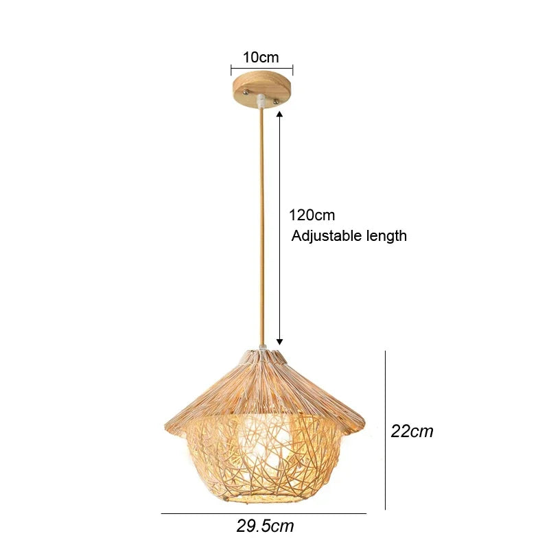 Lámpara colgante de techo de ratán, mimbre, bambú y madera, lámpara de araña colgante tejida a mano, decoración para el hogar, sala de estar y dormitorio.