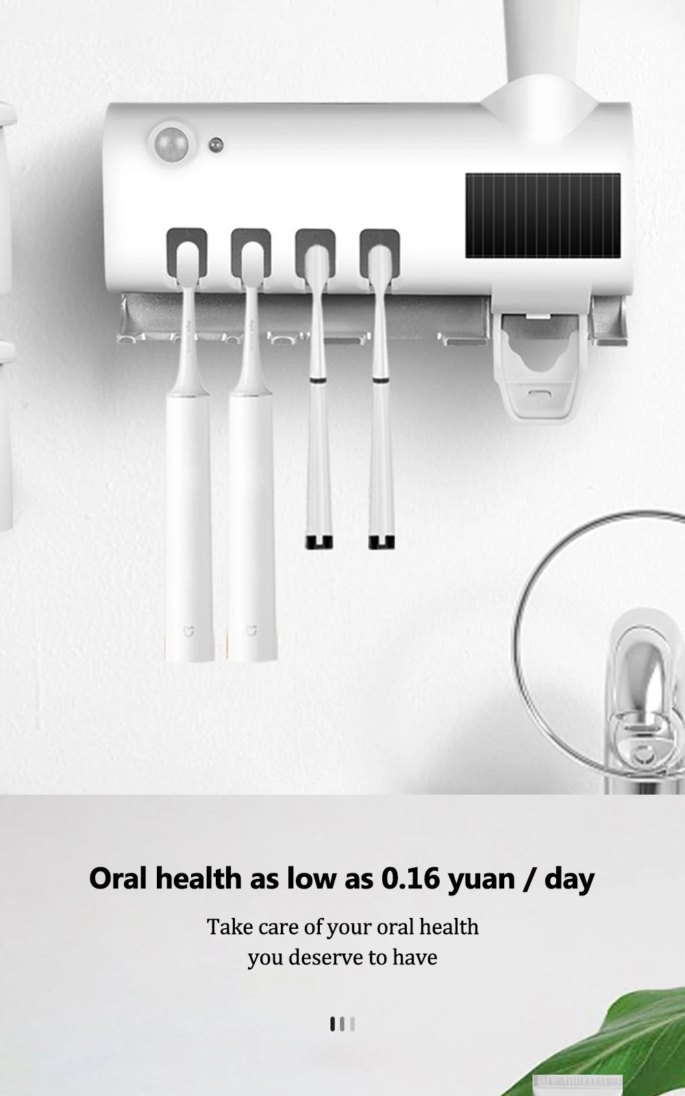 Soporte para cepillos de dientes, dispensador de pasta de dientes, energía solar, caja de almacenamiento para cepillos de dientes de baño, soporte de almacenamiento multifunción, carga USB.