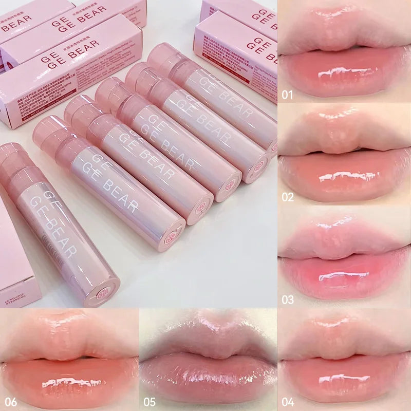Brillo labial en gel Gege Bear Water: hidratante, brillo cristalino con color de larga duración y acabado natural.
