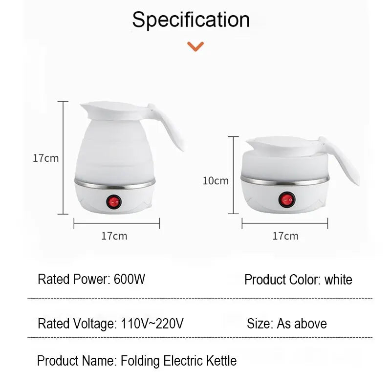 Tetera plegable y portátil con calentador de agua de 600 ml, hervidor eléctrico de agua para el hogar y viajes, 220 V, electrodoméstico de cocina, olla para hervir agua.