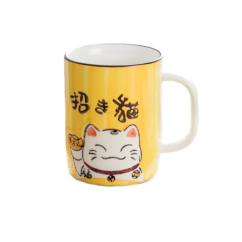 Taza de cerámica con diseño de gato de la suerte japonés, vaso de agua de alta capacidad para el hogar, la cocina y la oficina, ideal para café o té (400 ml).