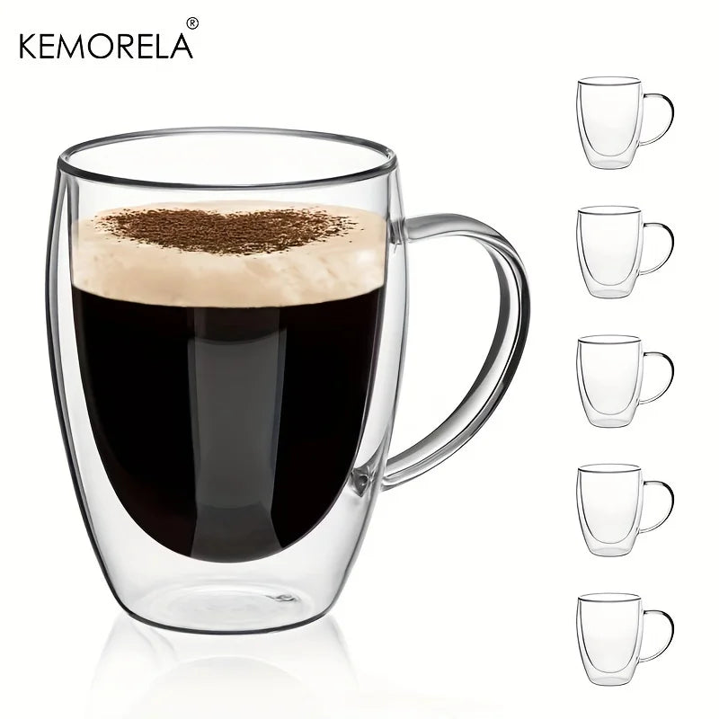2/4/6 unidades Taza de café de vidrio de doble pared de 350 ml con asa Taza de capuchino de vidrio transparente Taza de café, té con leche, jugo y té