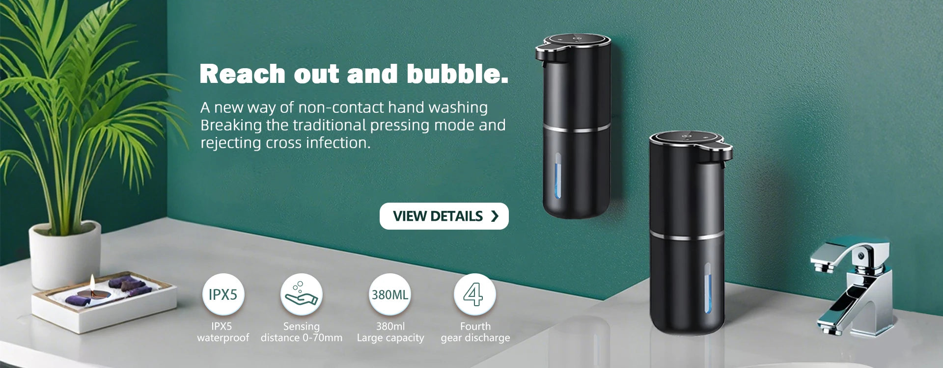 Dispensador automático de jabón HQ, accesorios de baño, dispensador automático de jabón líquido de 360 ml, tipo C, color blanco, 4 niveles de jabón en espuma.