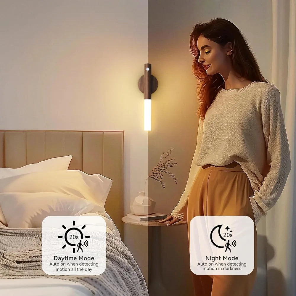 Lámpara de noche LED con carga USB, sensor de movimiento inteligente para mesita de noche, armario o cualquier otro espacio.