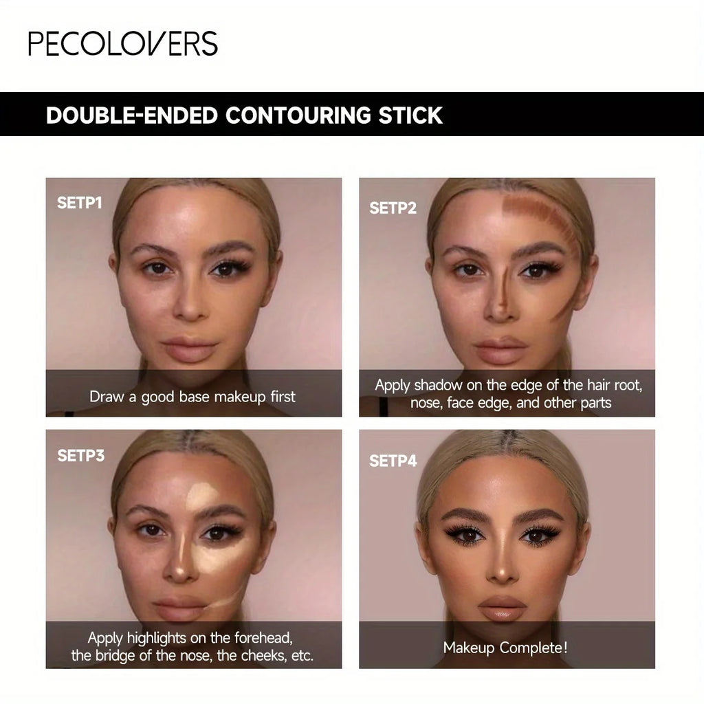 Barra de contorno con corrector e iluminador de doble punta para un contorno tridimensional del puente nasal y un rostro con forma de V.