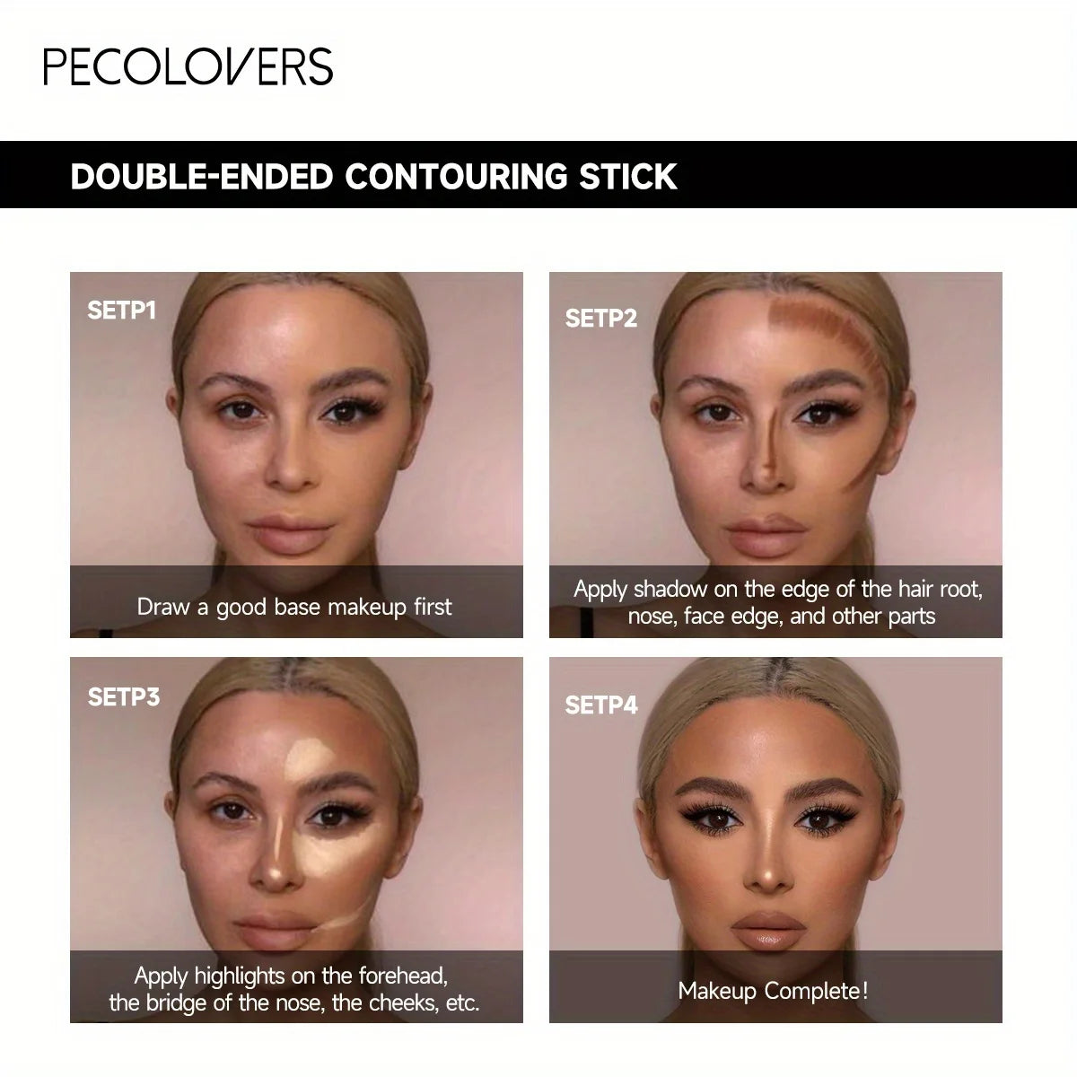 Barra de contorno con corrector e iluminador de doble punta para un contorno tridimensional del puente nasal y un rostro con forma de V.