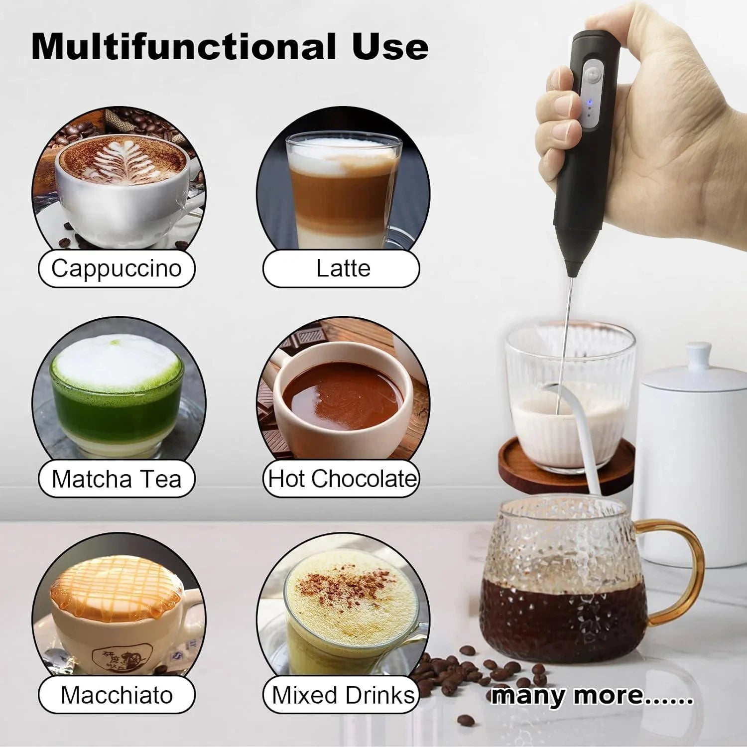 Máquina de espuma portátil Máquina de espuma de leche de mano de 3 velocidades Cafetera Batidora eléctrica Batidora de huevos Batidora de cocina