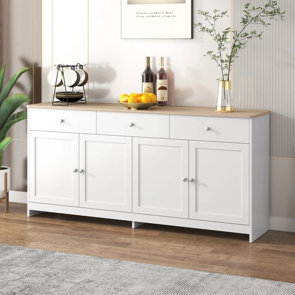 Comanlai Multi-Storage Sideboard Scandinavian Modern Buffet Cabinet 3 Drawers 4 Doors Storage Cabinet For Dining Living Room
