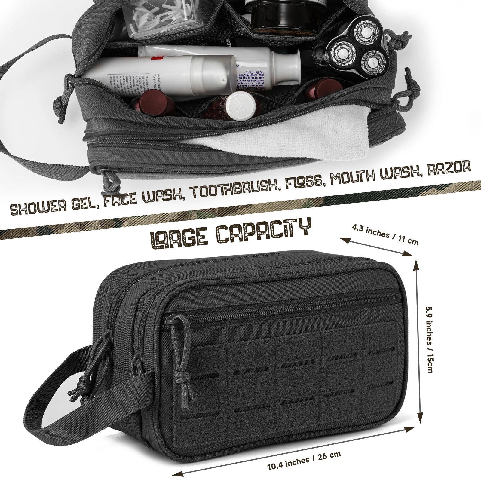 Neceser táctico para hombre, bolsa de higiene, kit de afeitado para hombre, bolsa de ducha de viaje, neceser de maquillaje, organizador de cosméticos.