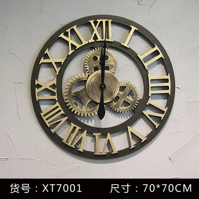 Reloj de pared vintage con engranajes, estilo industrial, de madera y metal, decoración rústica americana para bares o cafeterías.