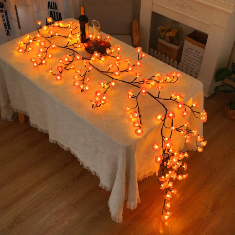 Guirnalda de ramas de cerezo con luces LED, 72/96 luces LED, ramitas de sauce y flores de durazno, ideal para fiestas en interiores, paredes, puertas y ventanas.