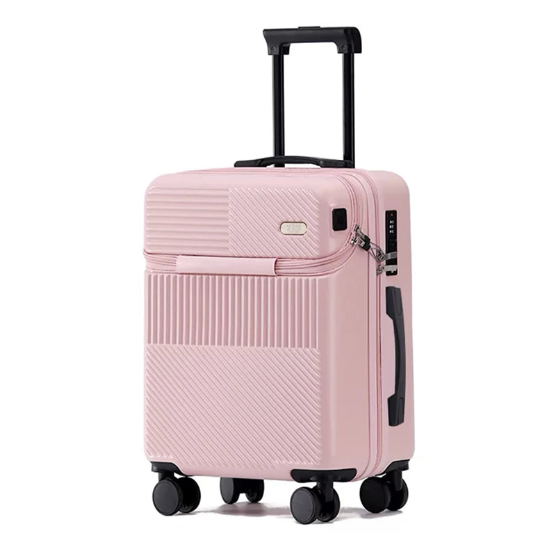 Nueva maleta de embarque con apertura frontal para hombre y mujer, 20/24/26 pulgadas, ligera, con ruedas, ideal para viajes y con carga USB.