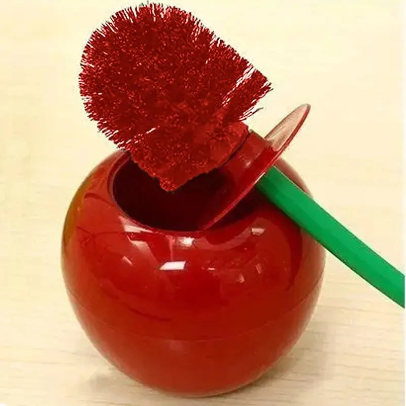 1 pieza de cepillo de inodoro rojo con forma de cereza creativa y encantadora, juego de soporte para cepillo de inodoro y accesorios de baño