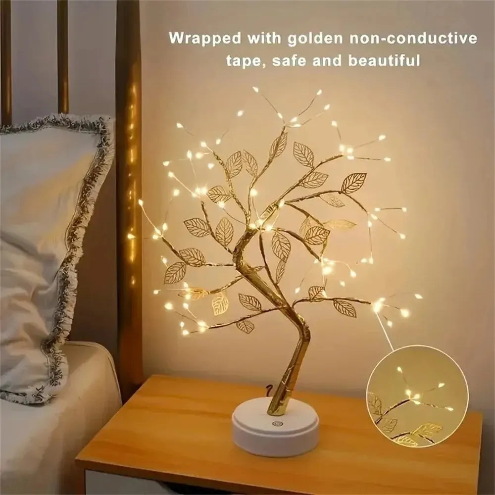 Lámpara de mesa LED con forma de hoja dorada, luces de hadas para árbol de Navidad, luces nocturnas, decoración para el hogar, fiestas, bodas, dormitorios, regalo del Día de la Madre
