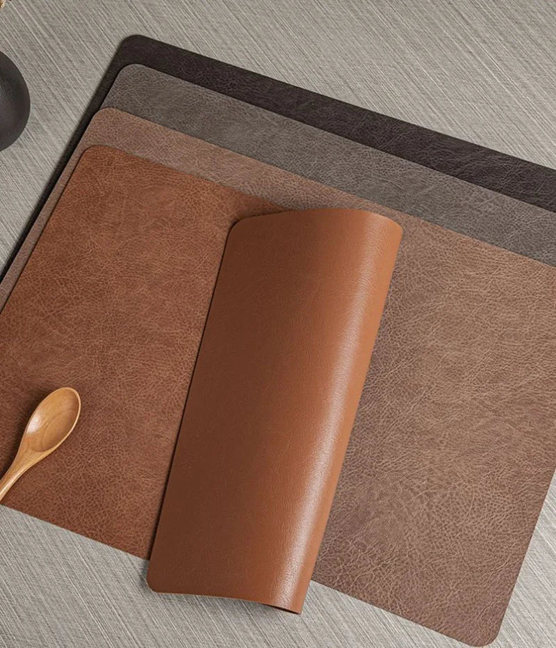 Manteles individuales de cuero de doble cara para cocina, manteles individuales resistentes al calor para mesa de comedor, posavasos, escurridor de platos