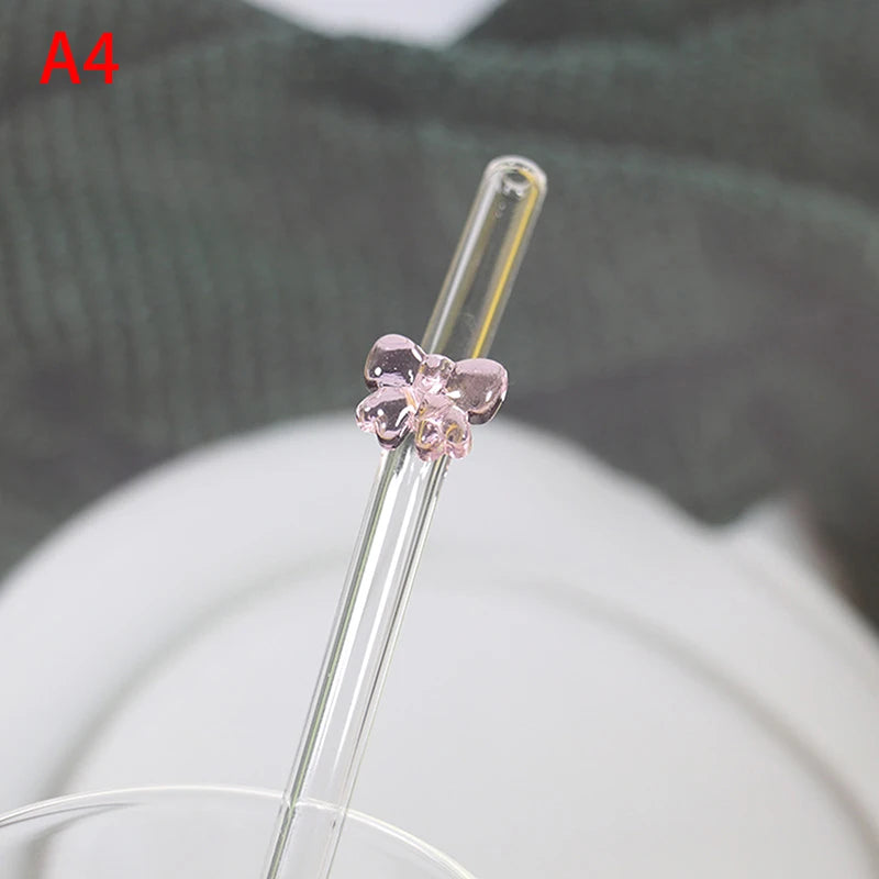 1 pajita de vidrio de 8 mm, reutilizable, con diseño de mariposa, resistente al calor, ideal para fiestas, bodas, cócteles, bares y playas.
