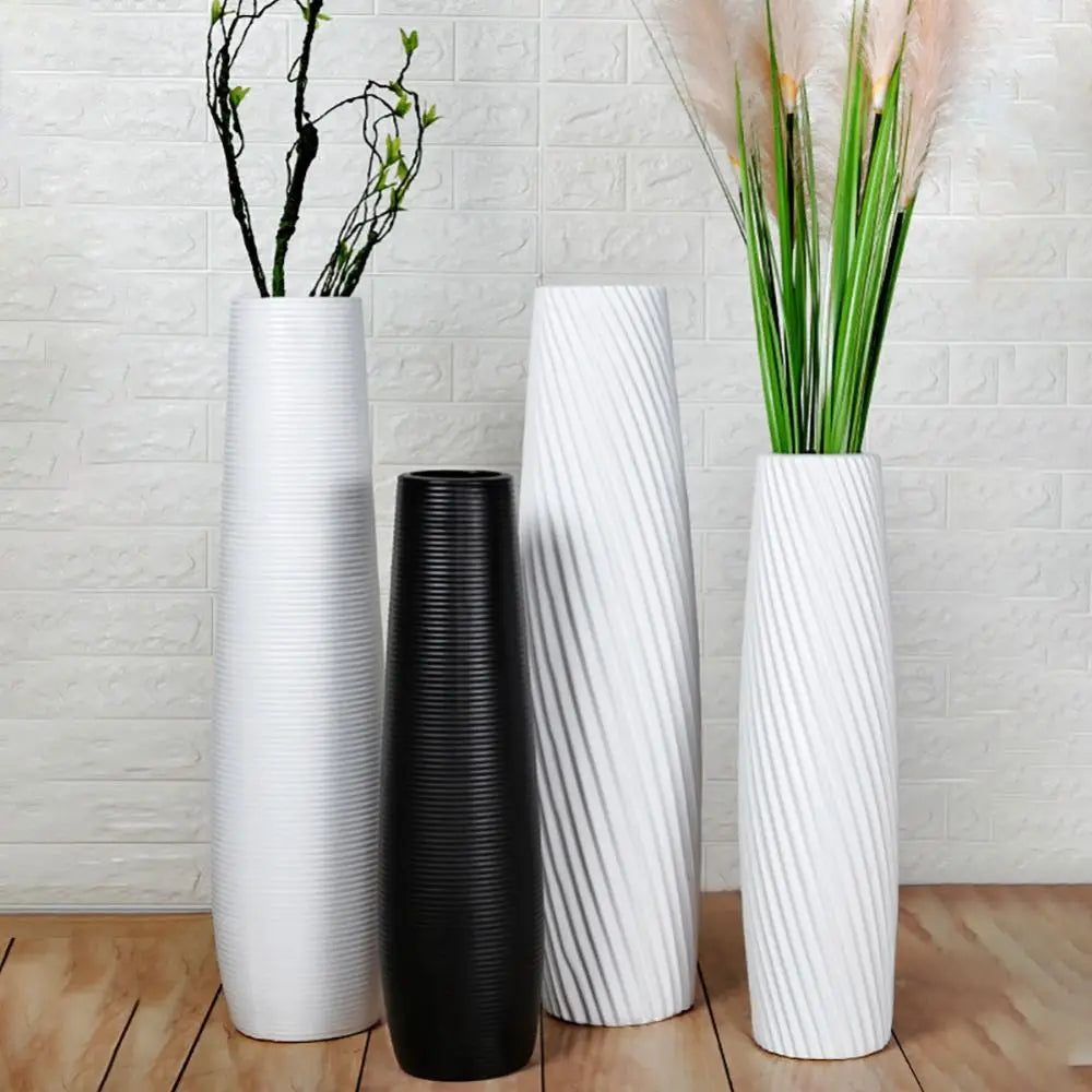 Jarrón de plástico de color liso con diseño de rayas, maceta para arreglos florales, jarrón decorativo nórdico para sala de estar.