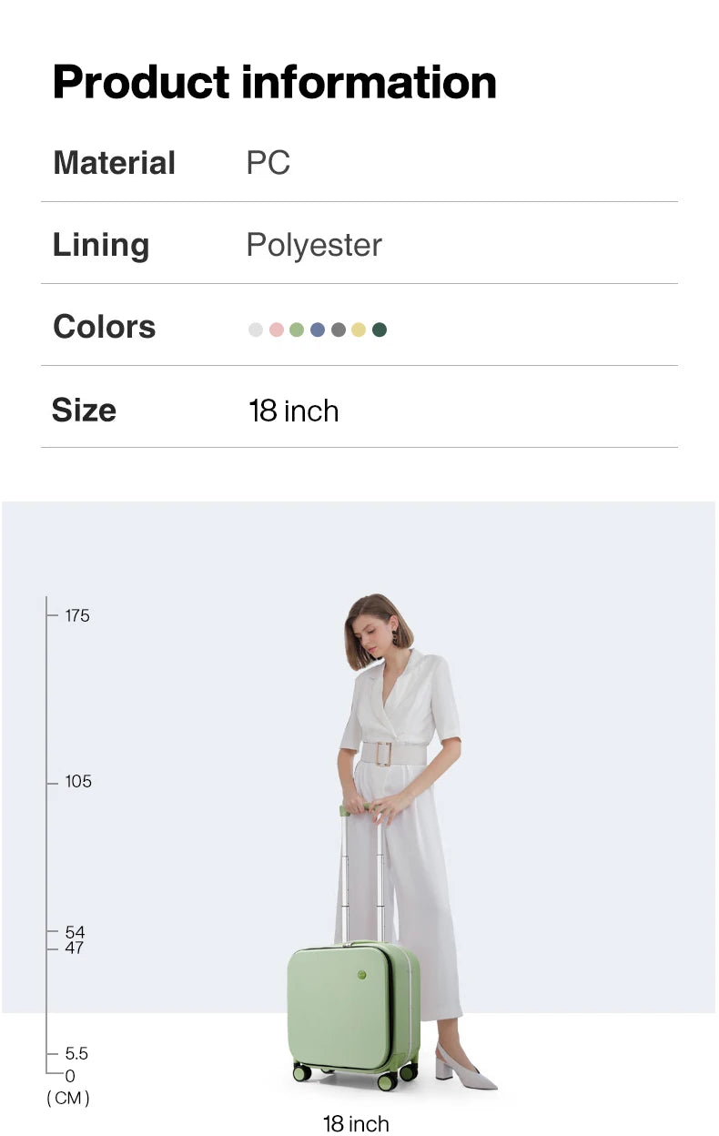 Maleta de mano Mixi con nuevo diseño patentado para mujer, 18 pulgadas, con ruedas, estructura de aluminio y policarbonato para hombre, elegante y sofisticada.