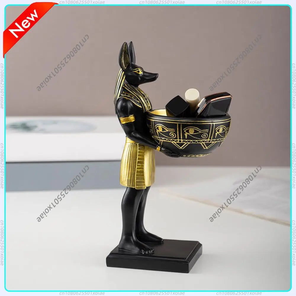 Estatua del dios Anubis de 25 cm, escultura de arte del antiguo Egipto con cuenco, regalo de escultura egipcia para amantes de la mitología y aficionados a la historia.