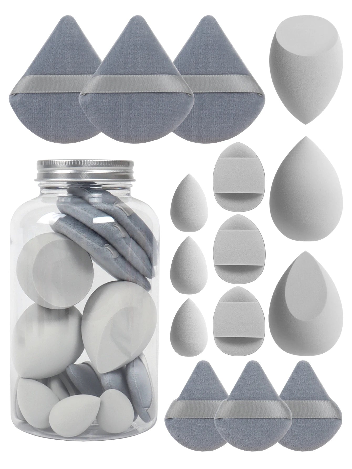 Primavera 15 Latas, 3 Borlas de Polvos Sueltos, 3 Borlas de Polvos Sueltos Mini, 3 Huevos de Maquillaje Mini, 3 Borlas de Cojín de Aire Mini, Base Mixta