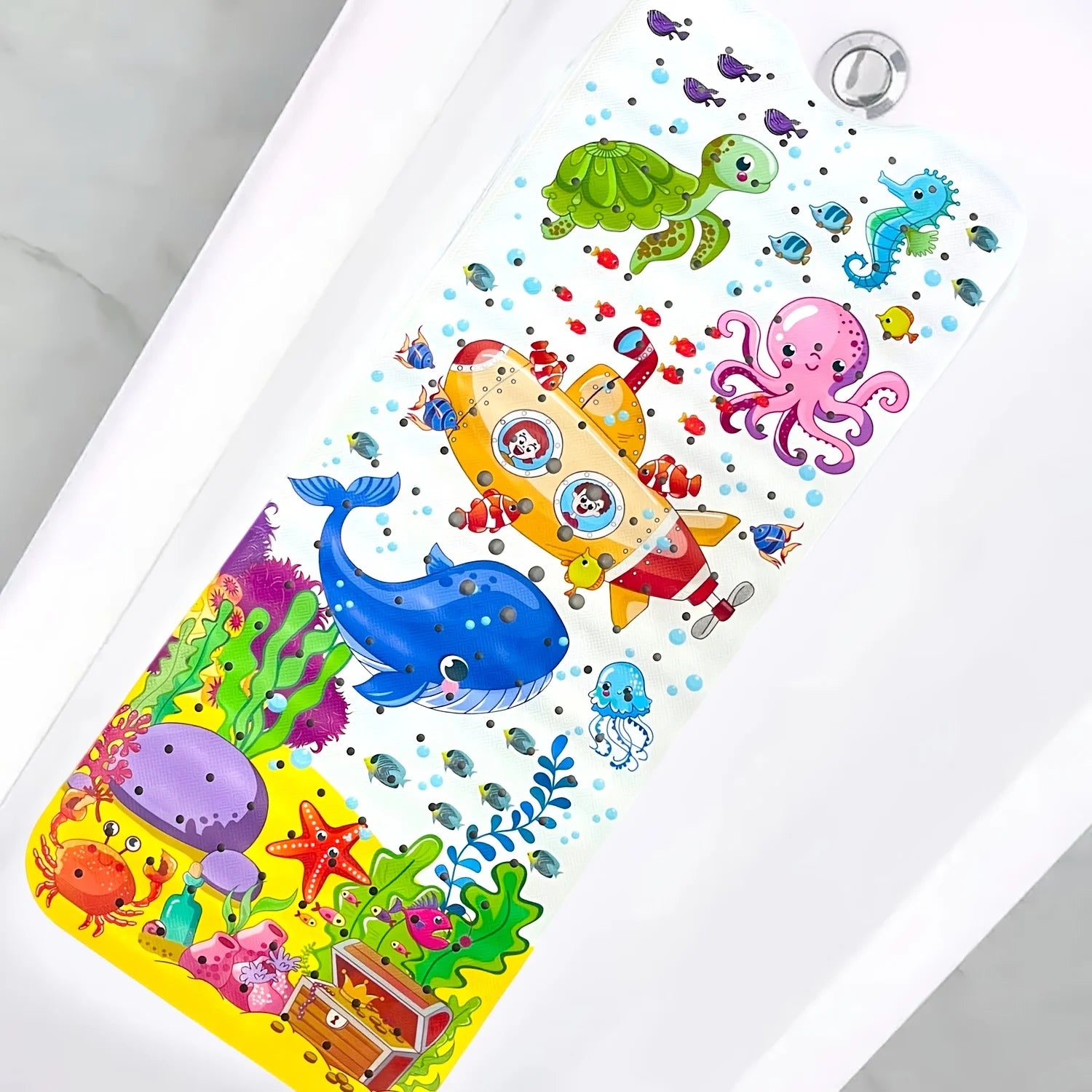 Alfombrilla de baño para bebé, antideslizante, para bañera, para niños pequeños, 40x10 cm, extralarga, con diseño de dibujos animados, con ventosas.