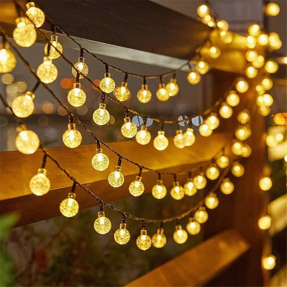 Guirnalda de luces LED solares para exteriores con globos de cristal y 8 modos de iluminación para jardín, patio, fiestas y decoración de árboles. Ramadán Kareem.