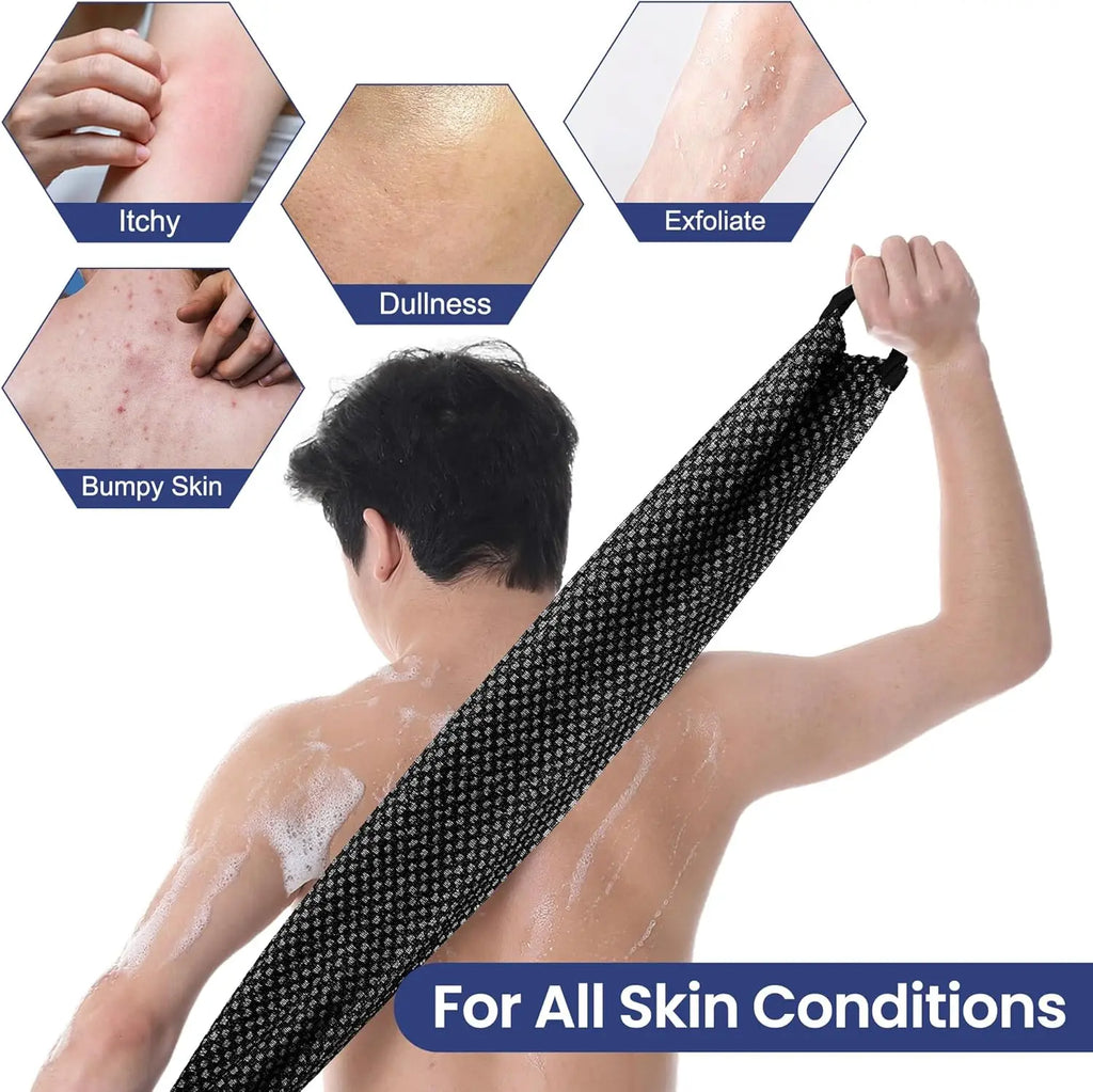 Toalla exfoliante para baño, paño para lavar el cuerpo y la espalda, esponja suave para ducha, accesorios esenciales de limpieza para el baño.