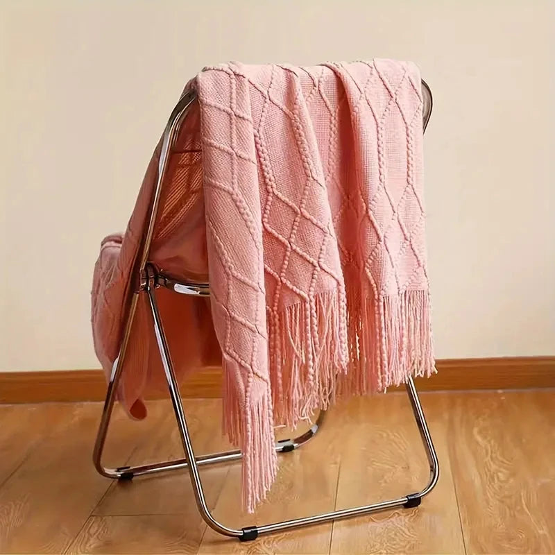 Manta tejida color caqui con borlas, gruesa, de estilo vintage, lujosa, estilo granja, cubrecama extragrande, manta para sofá