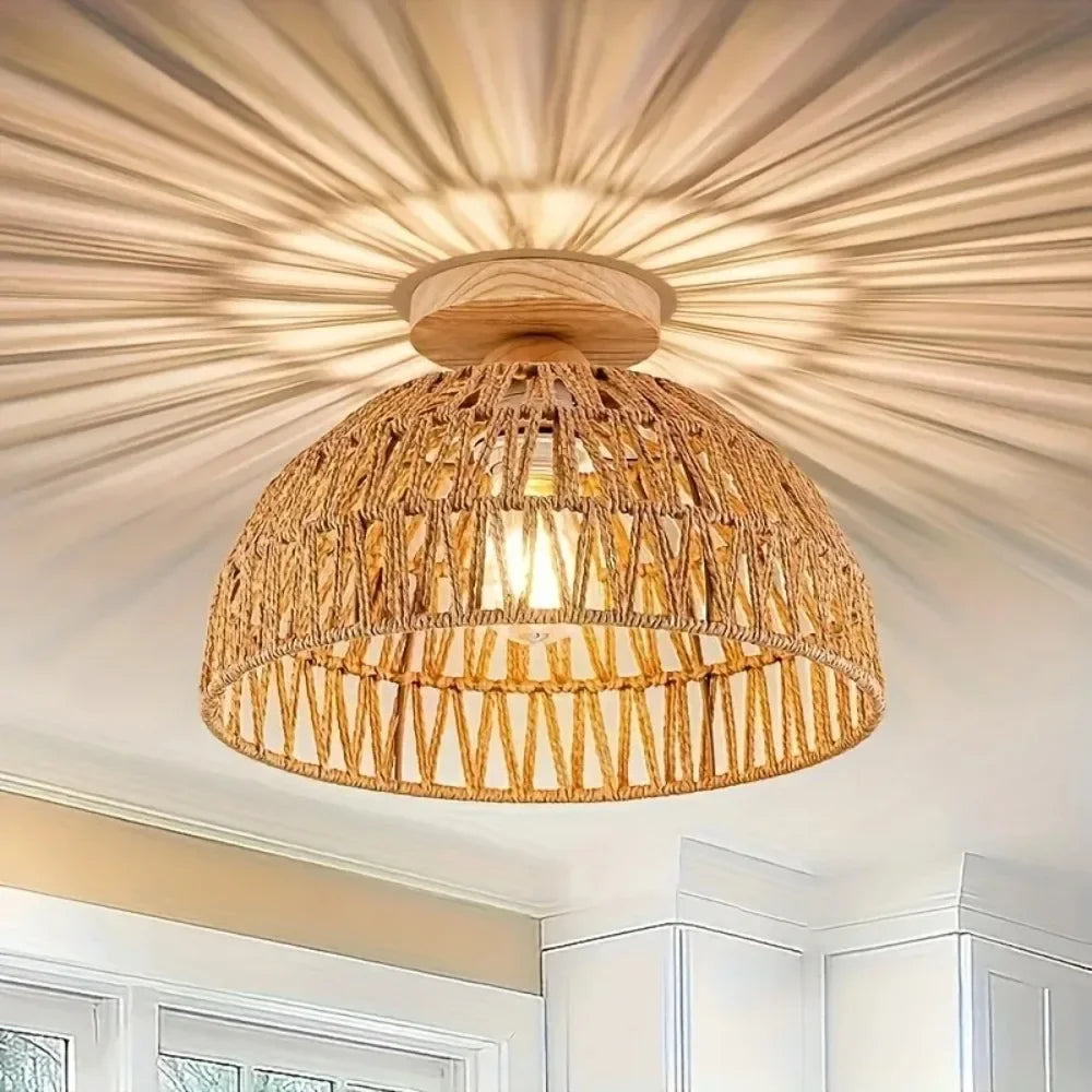 Pantalla de lámpara de techo de mimbre natural hecha a mano de 23/30 cm para isla de cocina, restaurante, dormitorio, sala de estar, casquillo E27 - Bombilla no incluida