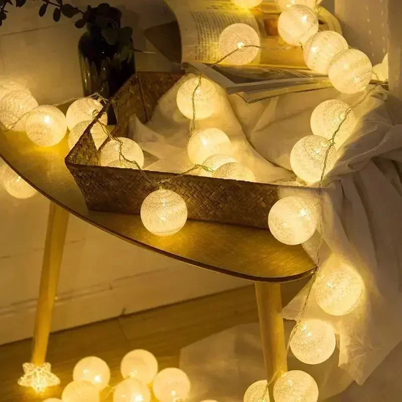 Guirnalda de bolas de algodón de 1,5/3 m, luces colgantes para Navidad, fiestas al aire libre, habitaciones infantiles, camas, luces de hadas, decoraciones para bodas.