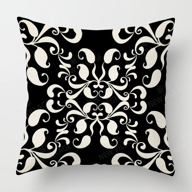 Funda de almohada de lino con estampado geométrico en blanco y negro para sofá o sofá. Decoración para el hogar. Se puede personalizar para ti. Tamaños disponibles: 40x40, 45x45, 50x50 y 60x60.