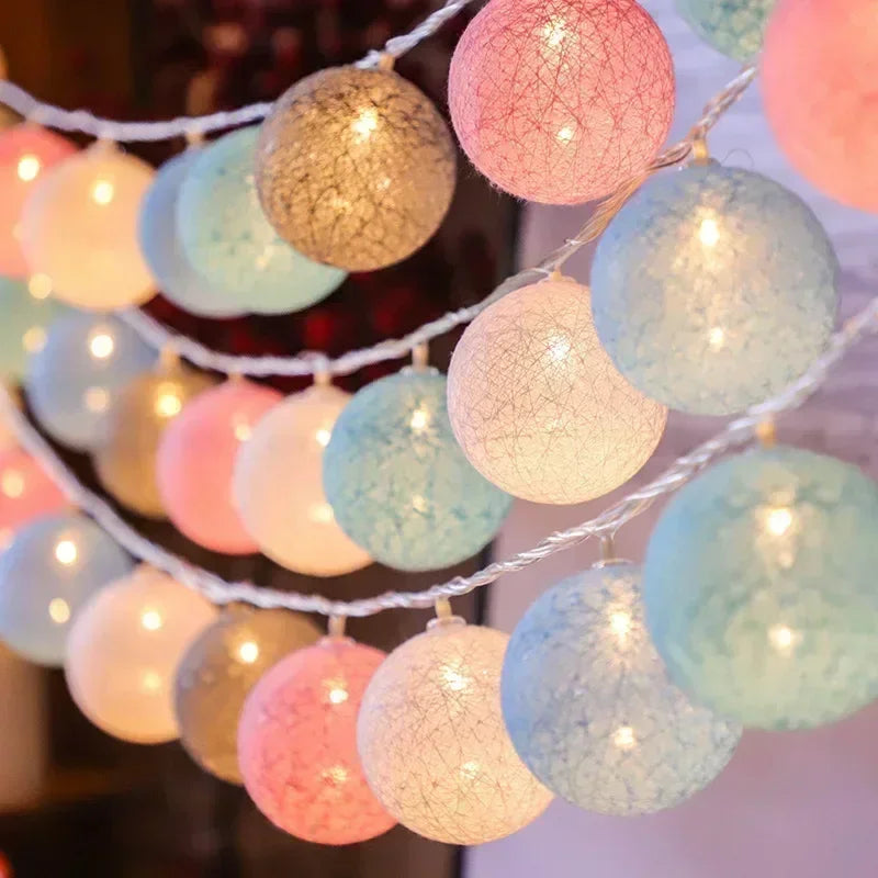Guirnalda de bolas de algodón de 1,5/3 m, luces colgantes para Navidad, fiestas al aire libre, habitaciones infantiles, camas, luces de hadas, decoraciones para bodas.