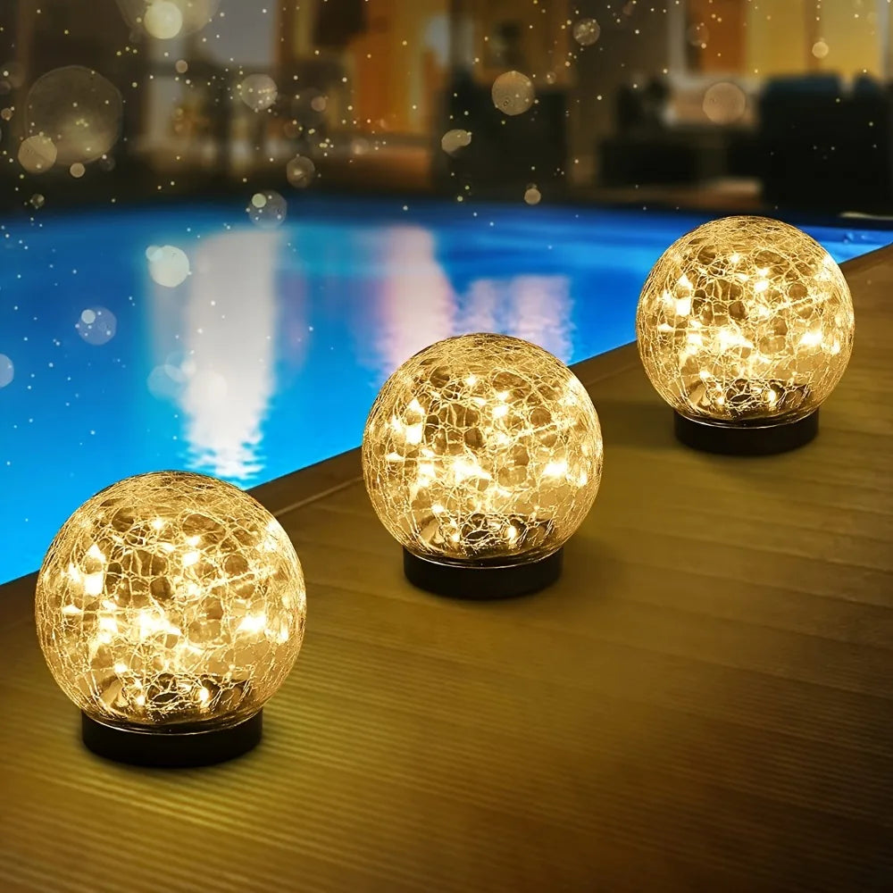 Globos solares de cristal agrietado - Luces esféricas impermeables para exteriores, ideales para la decoración de patios y jardines.