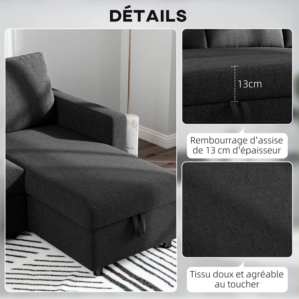 HOMCOM convertible corner sofa sofa 3-seat sofa bed with reversible Meridian