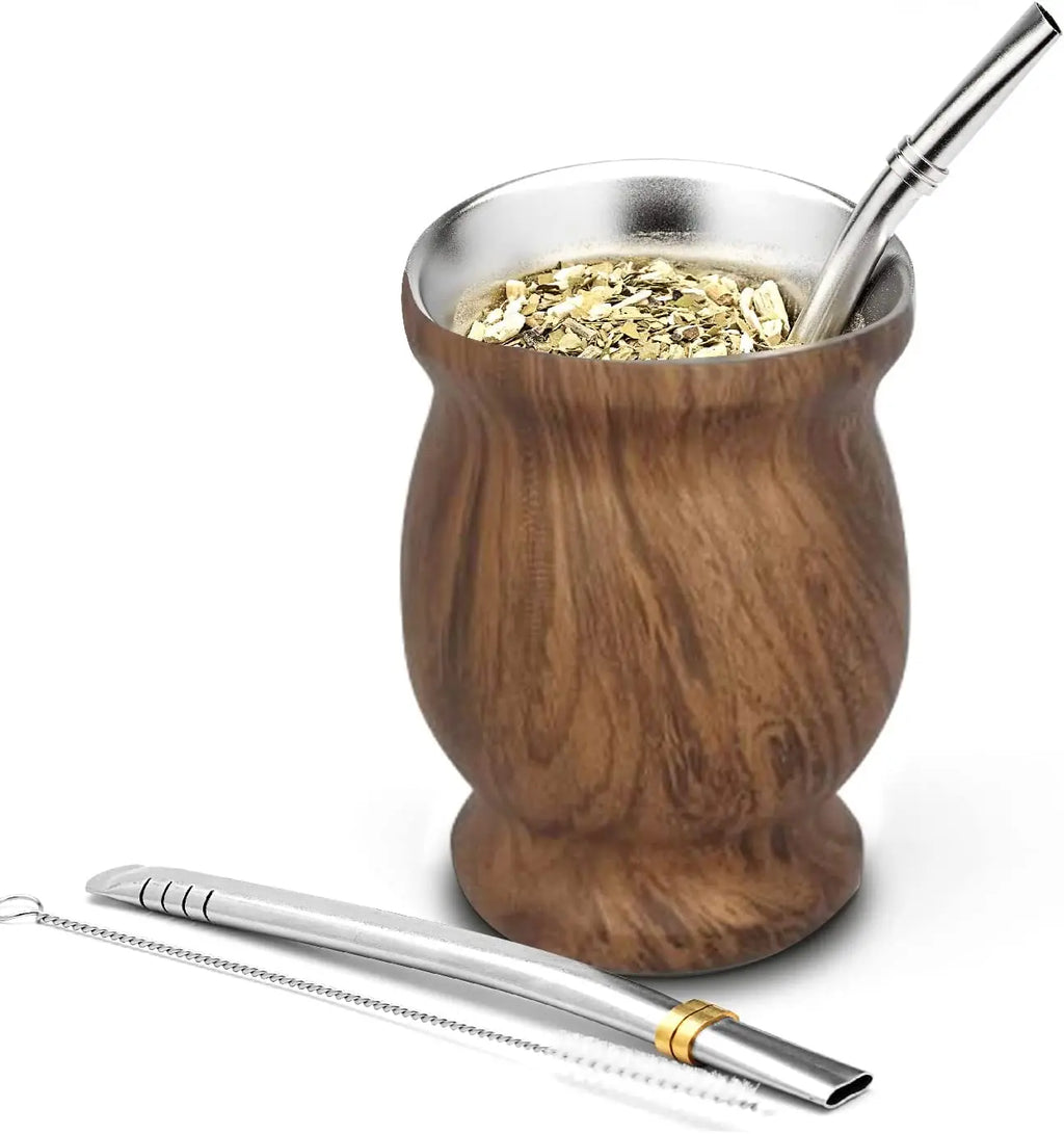 Juego de mate de calabaza natural con tapa (mate tradicional original - 230 ml) | Incluye 2 bombillas (pajitas para mate)