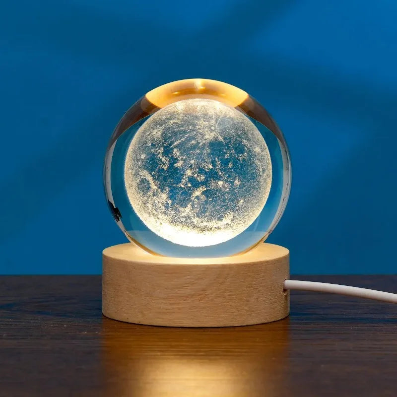 Lámpara de bola de cristal 3D con proyecciones de galaxias y planetas, luz nocturna LED USB para crear un ambiente acogedor en el hogar, decoración navideña.