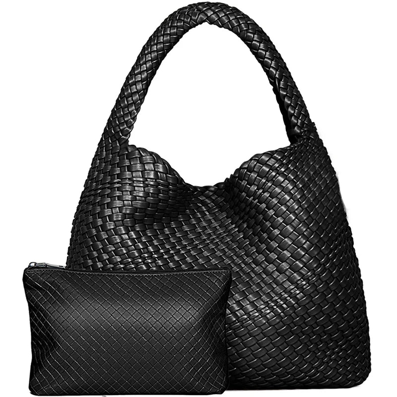 Bolso tote tejido para mujer, bolso de mano grande tejido, bolso de hombro de cuero suave, bolso de compras para el trabajo, bolso tote de playa de verano con monedero