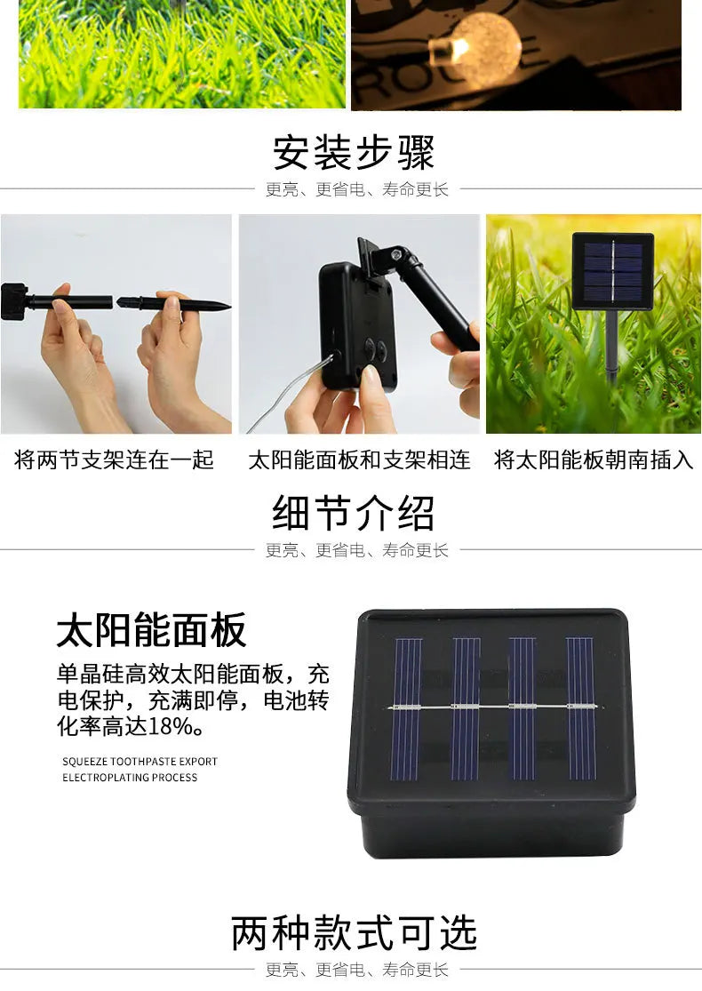 Nuevas luces solares de burbujas para exteriores, guirnalda de luces para camping al aire libre, guirnalda de luces decorativas con forma de gota de agua y luces LED de cristal.