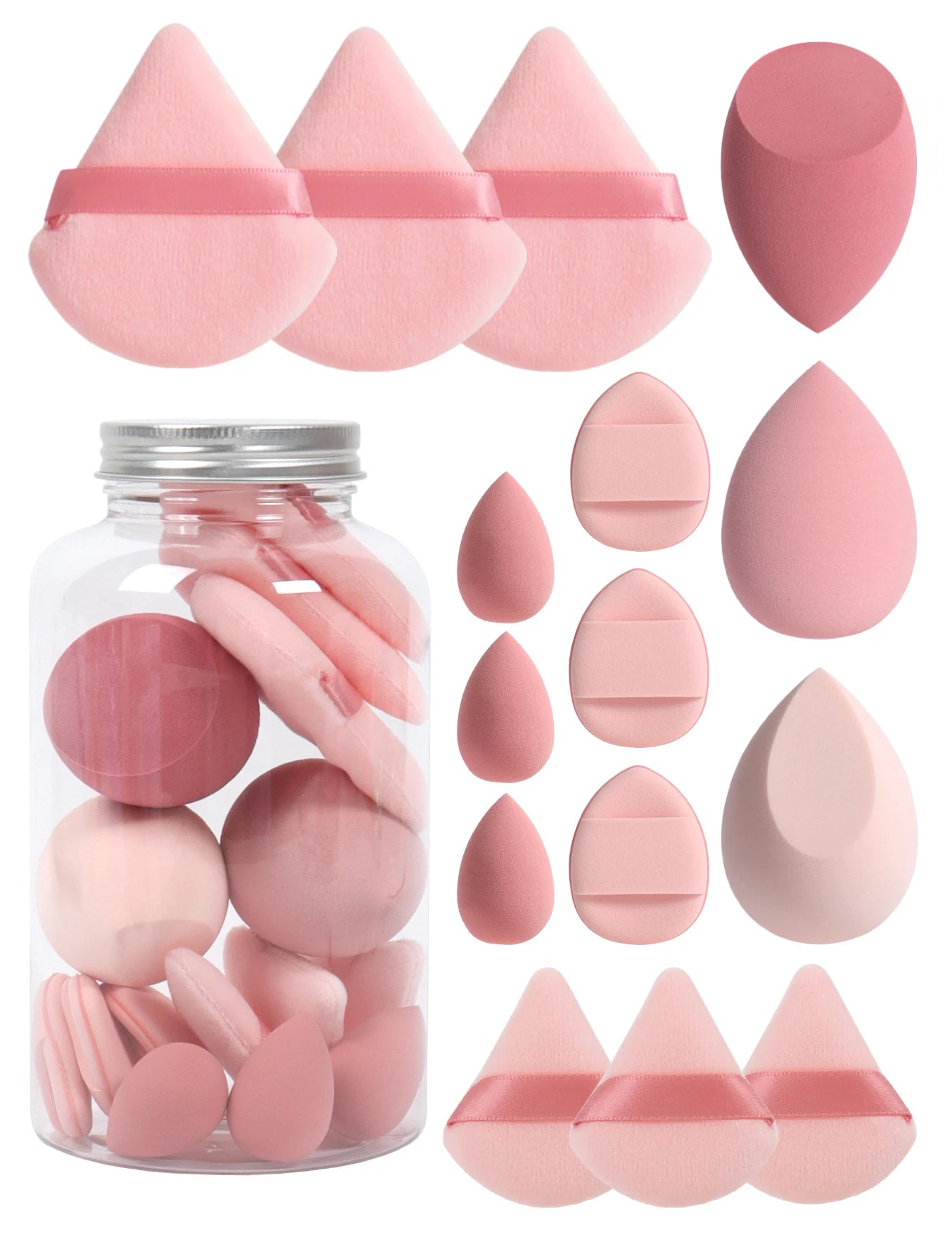 Primavera 15 Latas, 3 Borlas de Polvos Sueltos, 3 Borlas de Polvos Sueltos Mini, 3 Huevos de Maquillaje Mini, 3 Borlas de Cojín de Aire Mini, Base Mixta