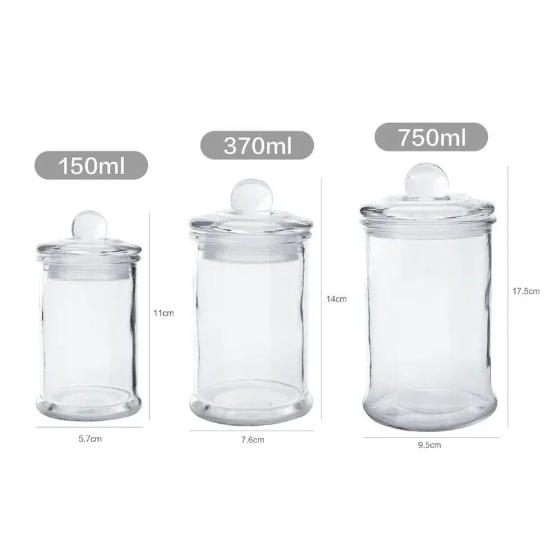 Tarros de almacenamiento de vidrio transparentes minimalistas con tapa, ideales para té, dulces, decoración de escritorio o como dispensador de cereales.