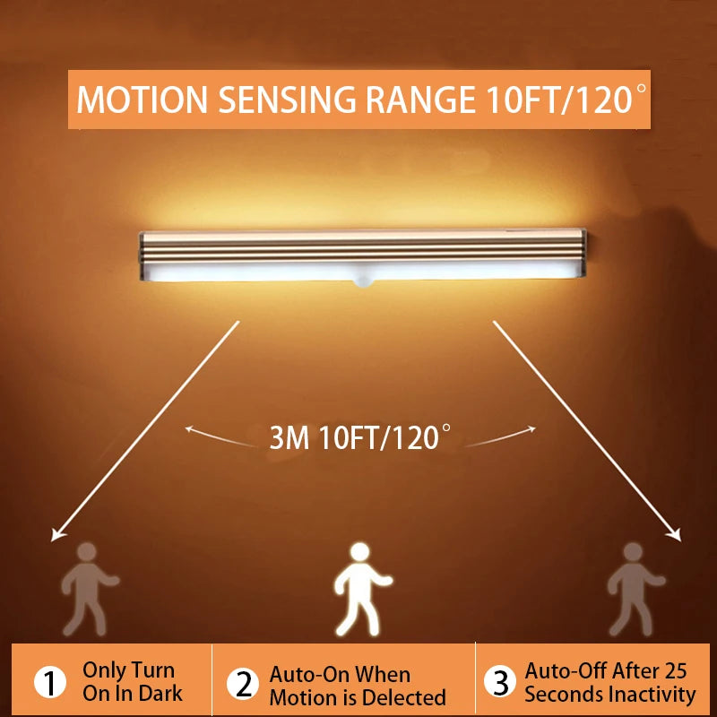 Luz con sensor de movimiento, luz nocturna LED inalámbrica, luz recargable tipo C, lámpara para armario, lámpara de armario, retroiluminación de escalera para cocina LED