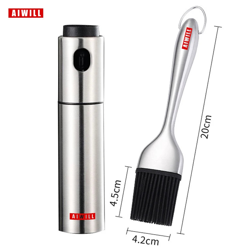 AIWILL Pulverizador de aceite de oliva de acero inoxidable de 100 ml, botella pulverizadora para aceite de cocina, lata de aceite para barbacoa, 1 unidad